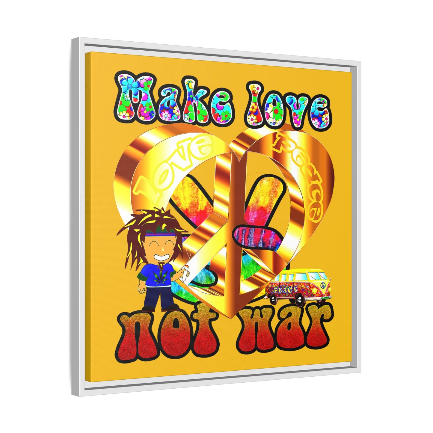 love peace - framed canvas art (yellow)