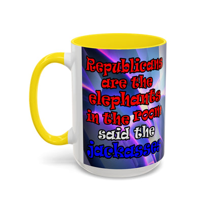 donkeys and elephants - Accent Mug (grey-pink wave)