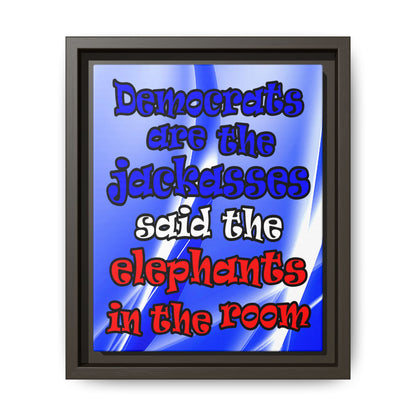 donkeys and elephants - framed canvas art (blue-white wave)