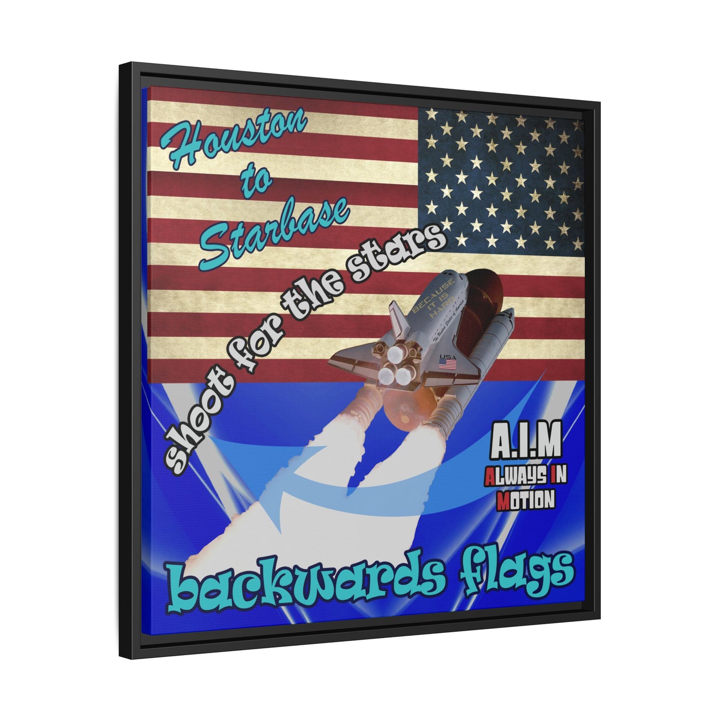 shoot for the stars - framed canvas art (blue-white wave)