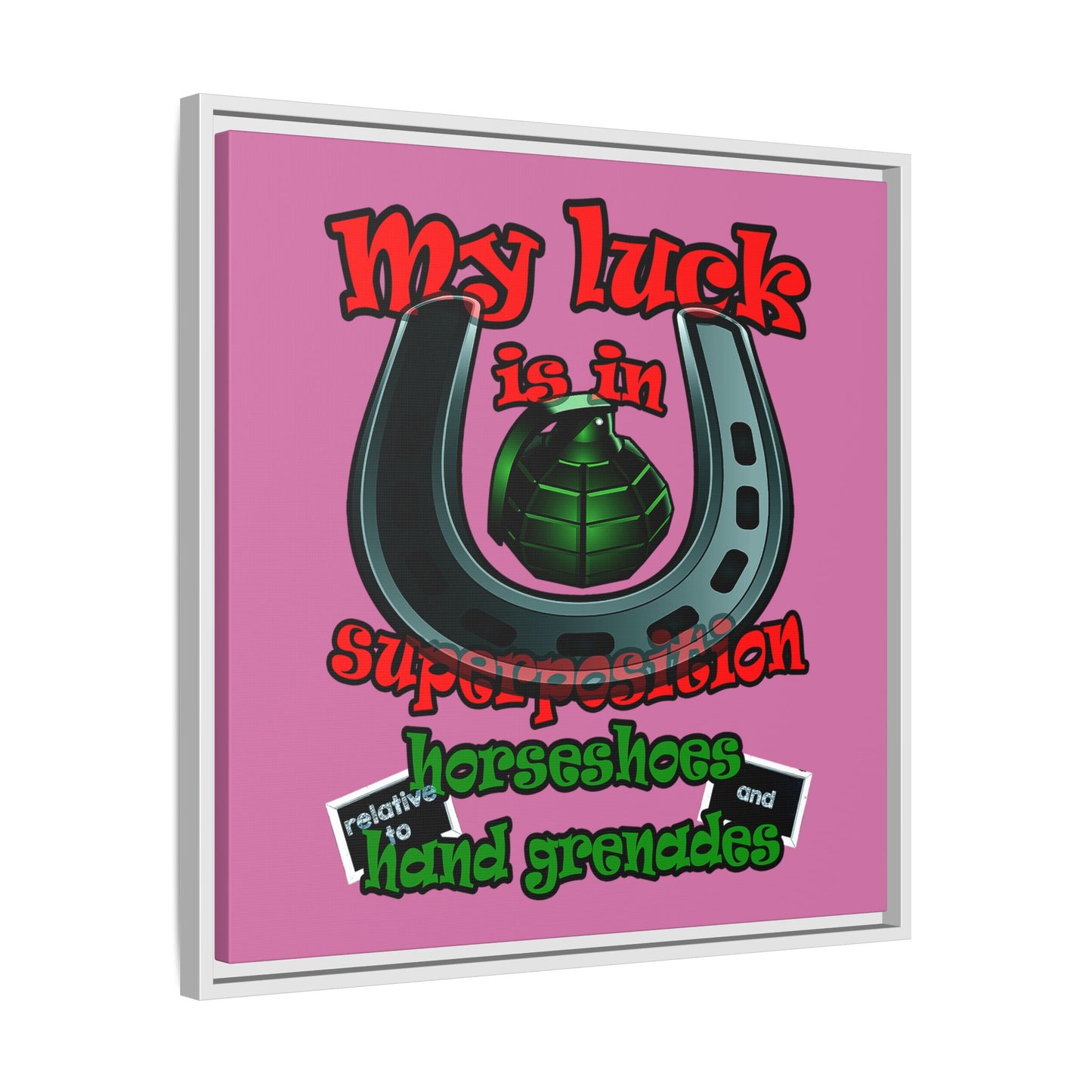 my luck - framed canvas art (light pink)
