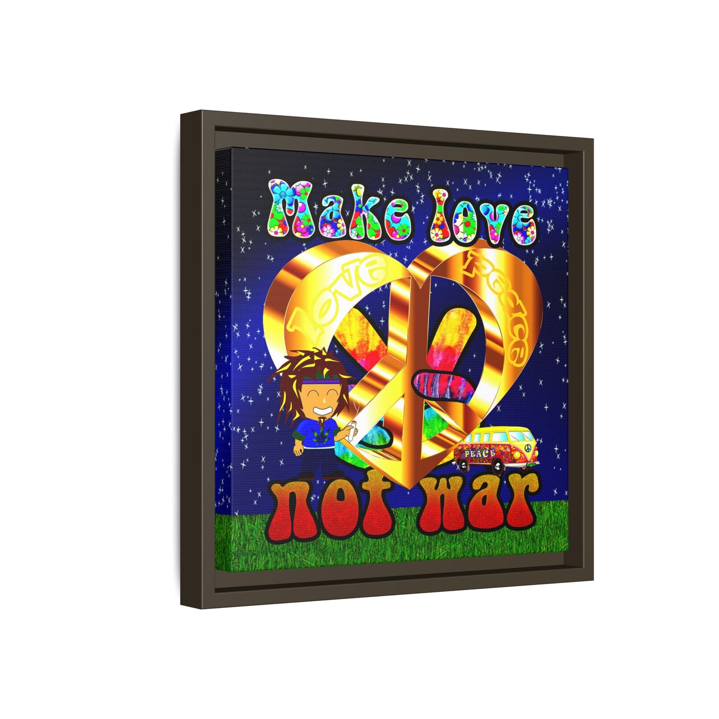love peace - framed canvas art ('snoops' background)