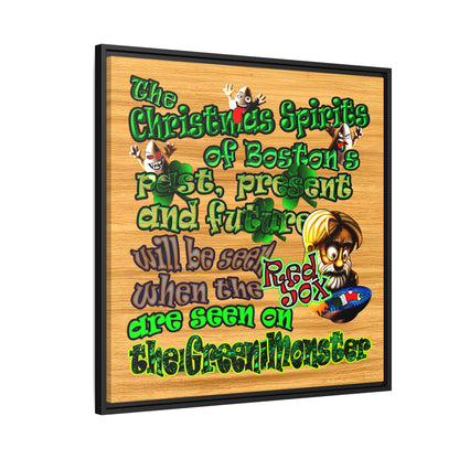christmas spirits of boston - framed canvas art (butterscotch wood finish)