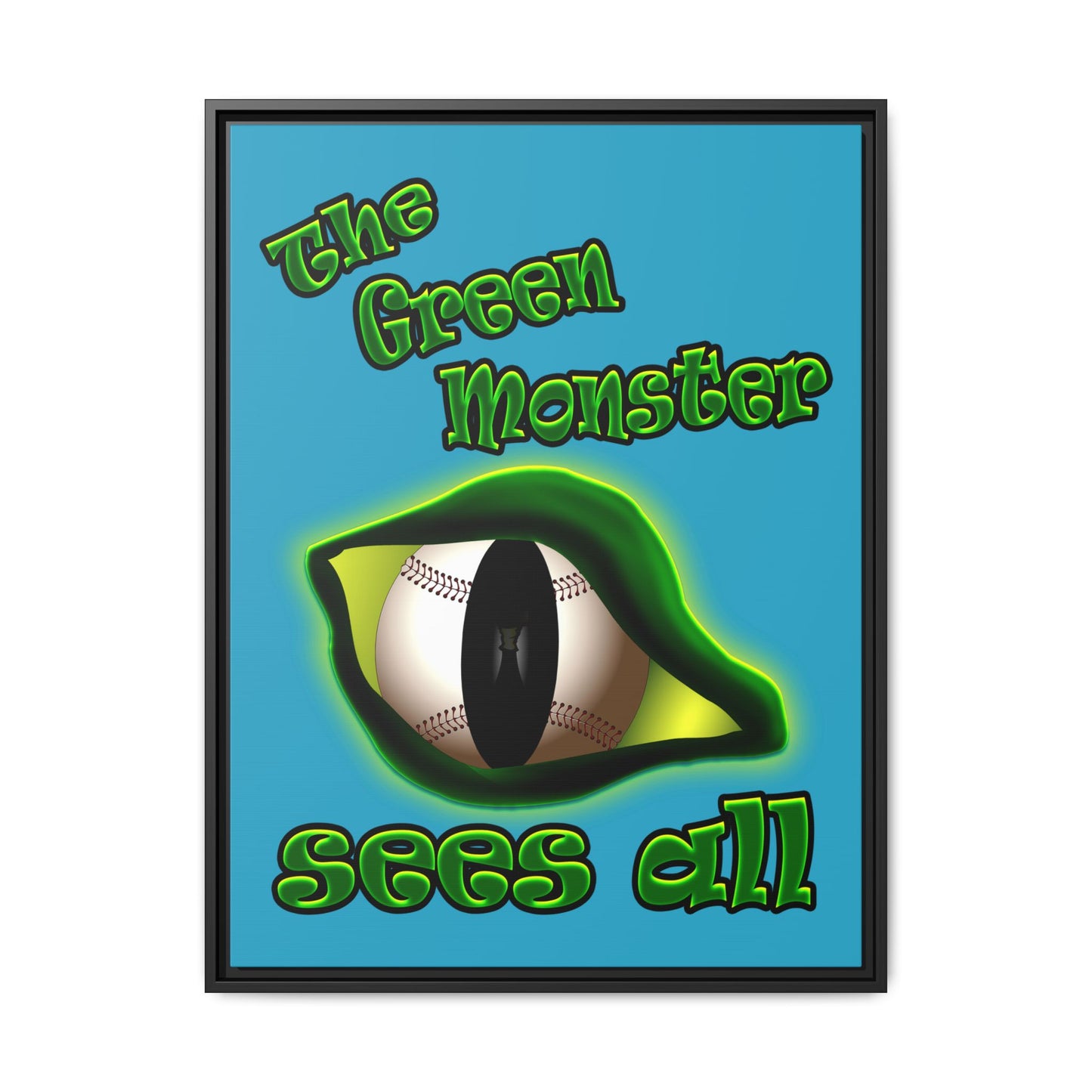green monster - framed canvas art (turquoise)