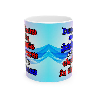 donkeys and elephants - White Mug (light blue-pink wave)