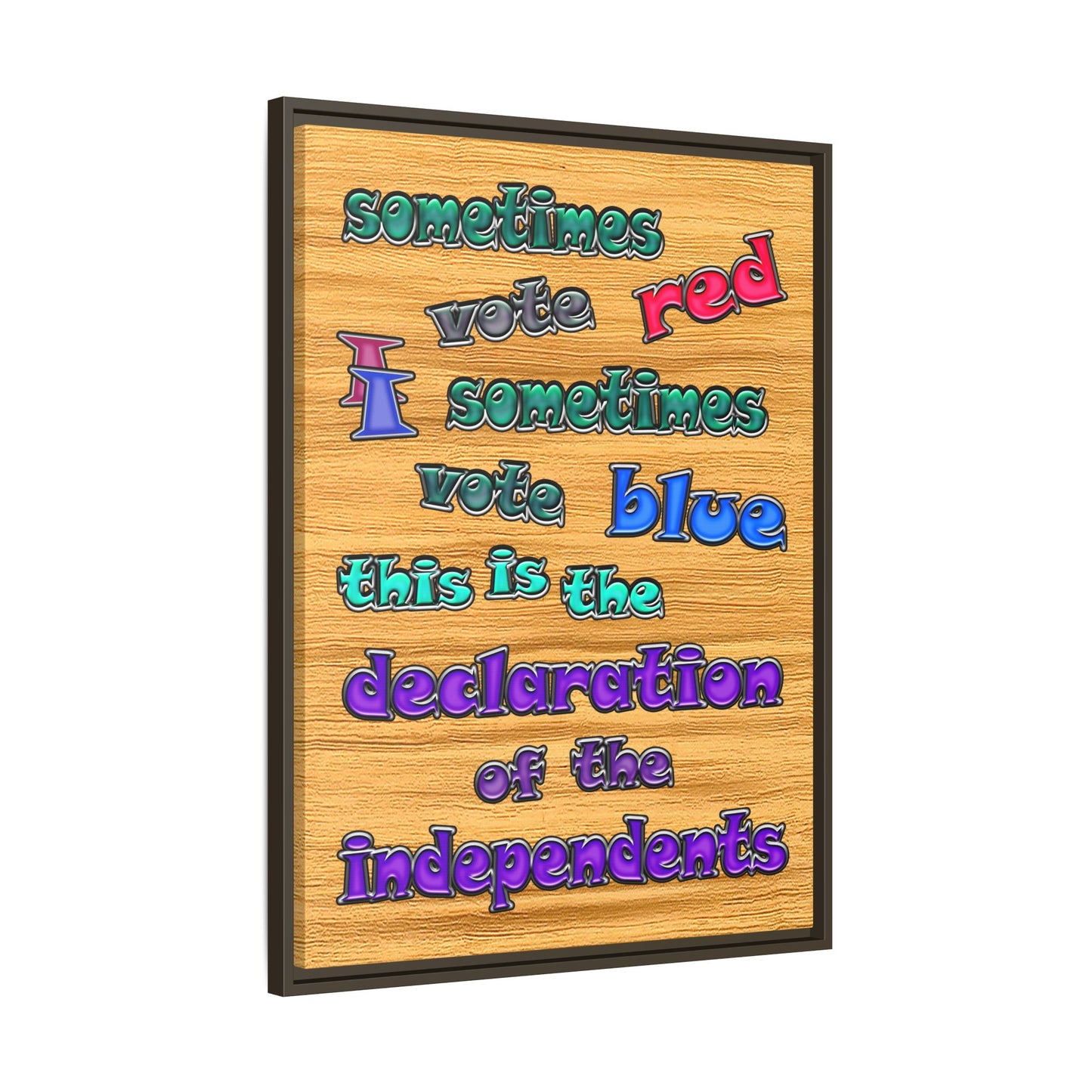declaration of the independents - framed canvas art (butterscotch wood finish)