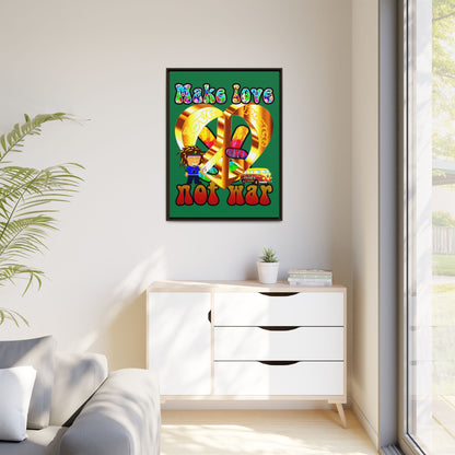 love peace - framed canvas art (dark green)