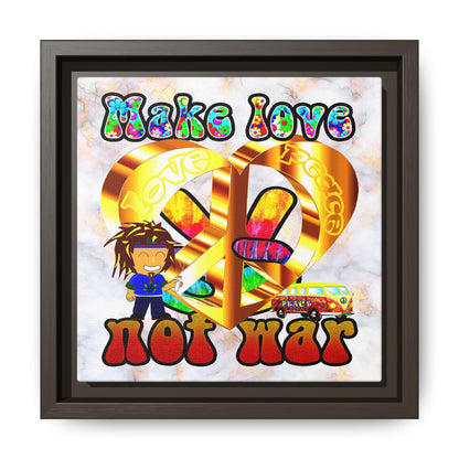 love peace - framed canvas art (white marble)
