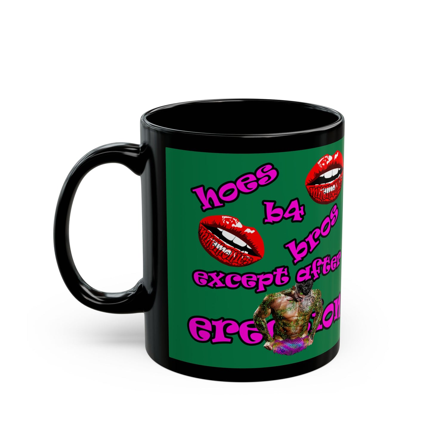 hoes b4 bros - Black Mug (dark green)