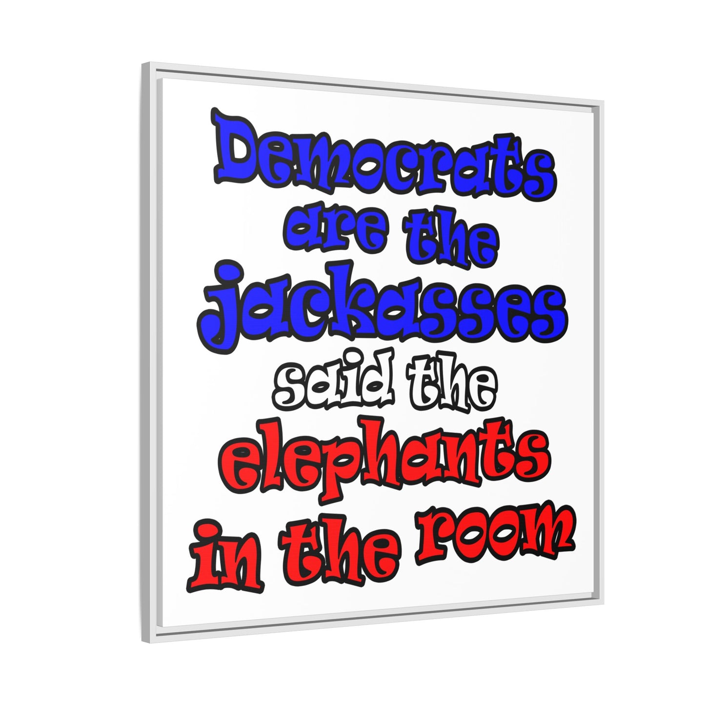 donkeys and elephants - framed canvas art (white)