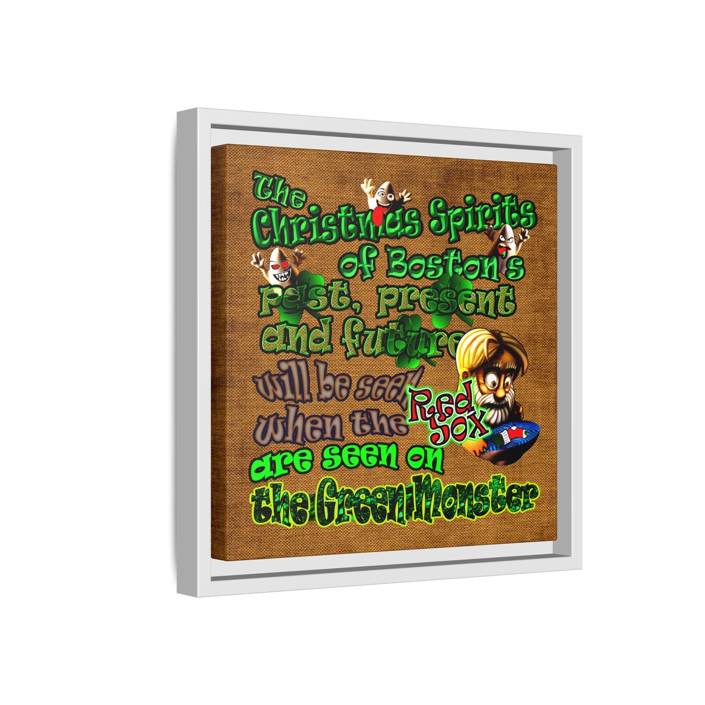 christmas spirits of boston - framed canvas art (brown papyrus)