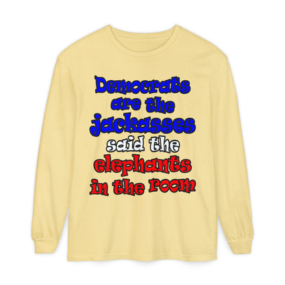 donkeys and elephants - Unisex Garment-dyed Long Sleeve T-Shirt