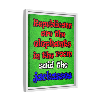 donkeys and elephants - framed canvas art (green turf)