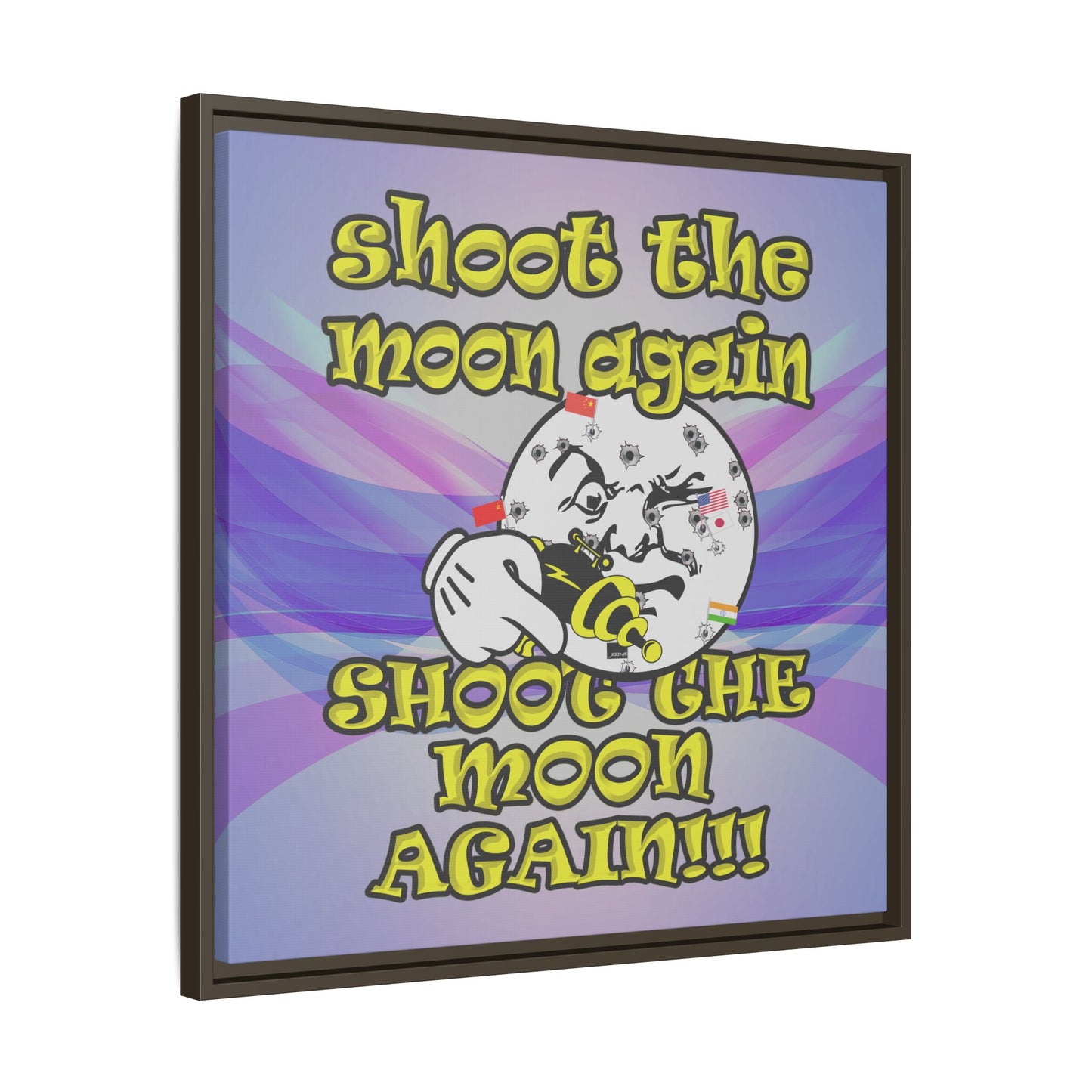 shoot the moon again - framed canvas art (light blue-pink wave)