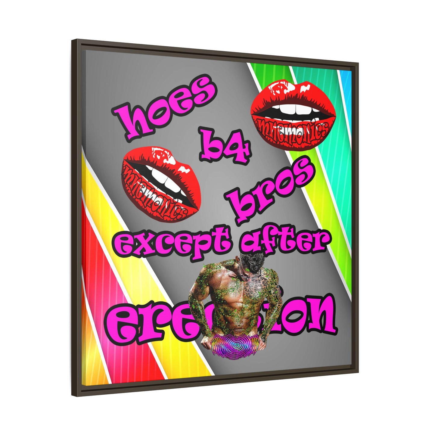 hoes b4 bros - framed canvas art (rainbow split)