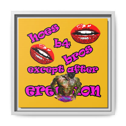 hoes b4 bros - framed canvas art (yellow)