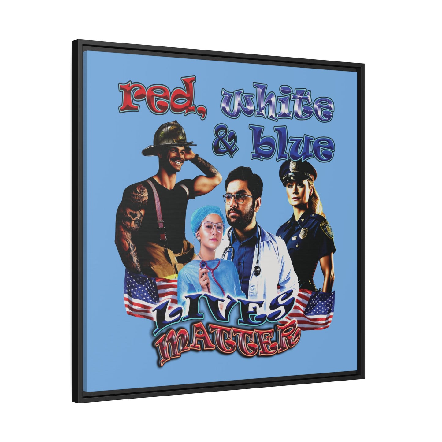 rw&b lives matter - framed canvas art (light blue)