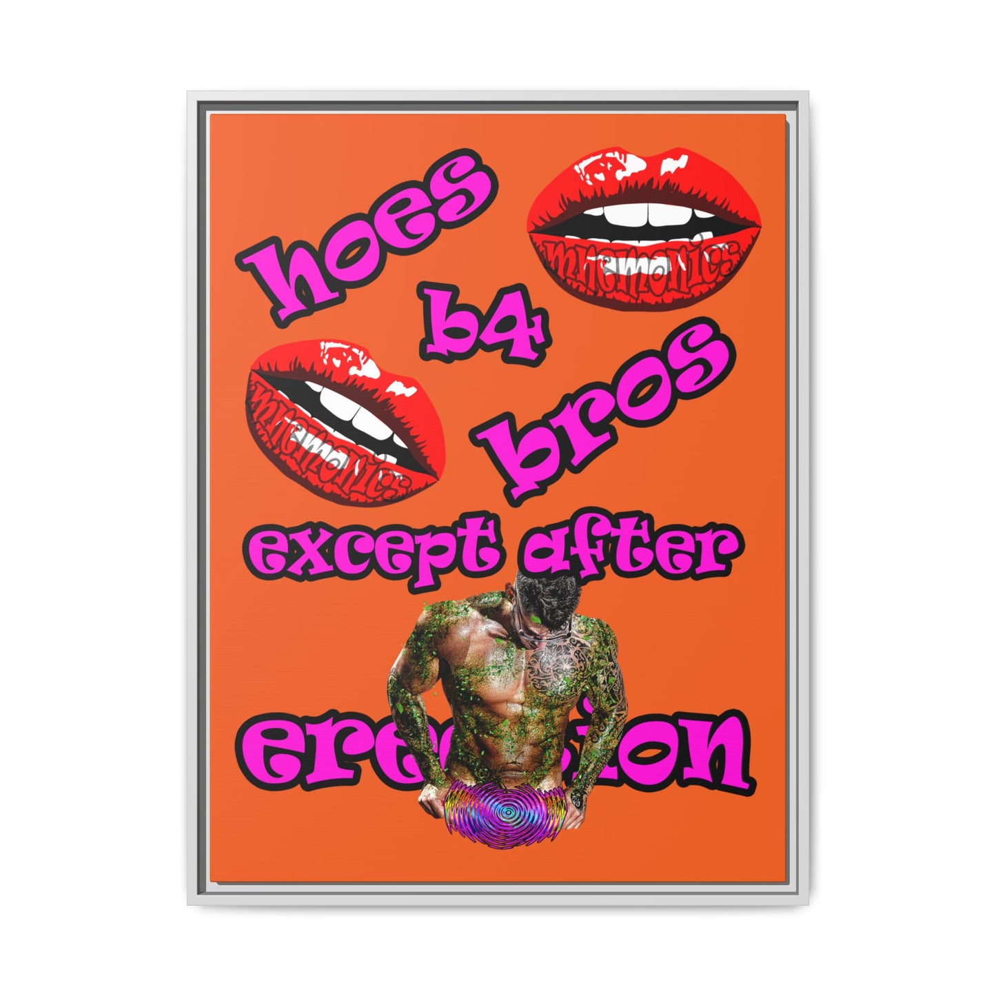 hoes b4 bros - framed canvas art (orange)