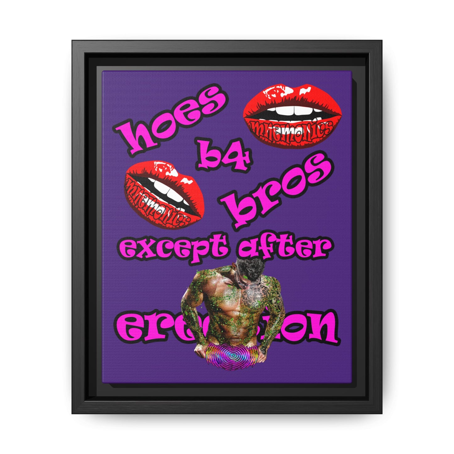 hoes b4 bros - framed canvas art (purple)