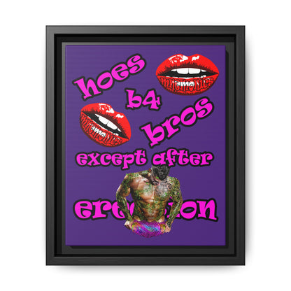 hoes b4 bros - framed canvas art (purple)