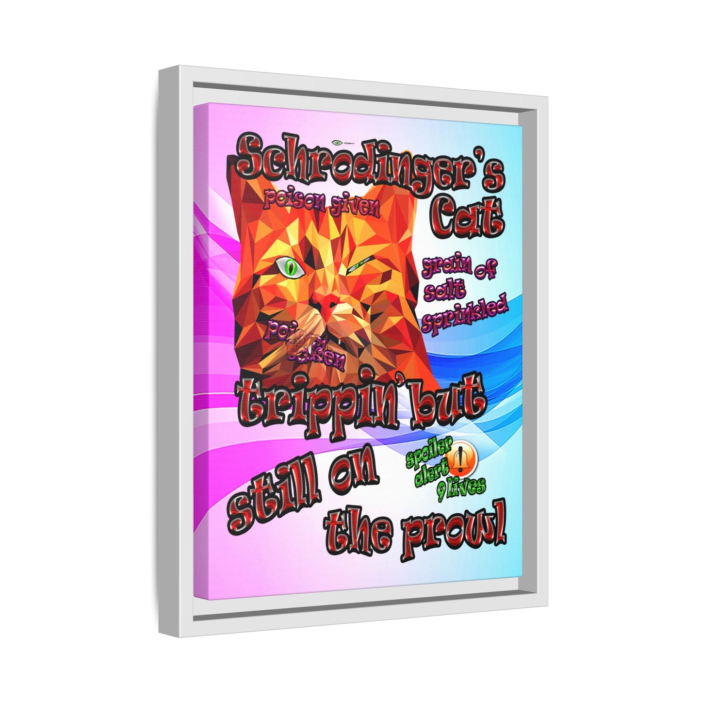 schrodinger's cat - framed canvas art (light blue-pink wave)