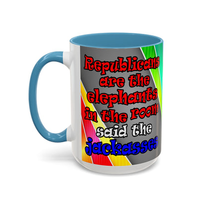 donkeys and elephants - Accent Mug (rainbow split)