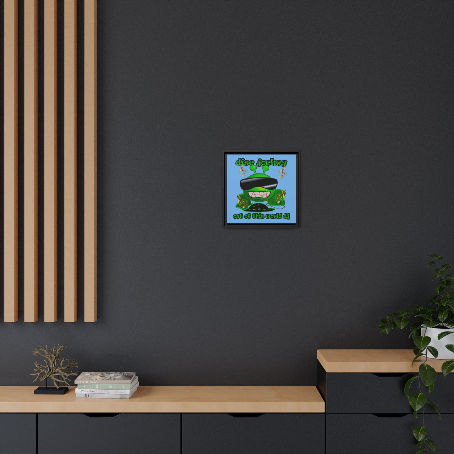 disc jockey - framed canvas art (light blue)