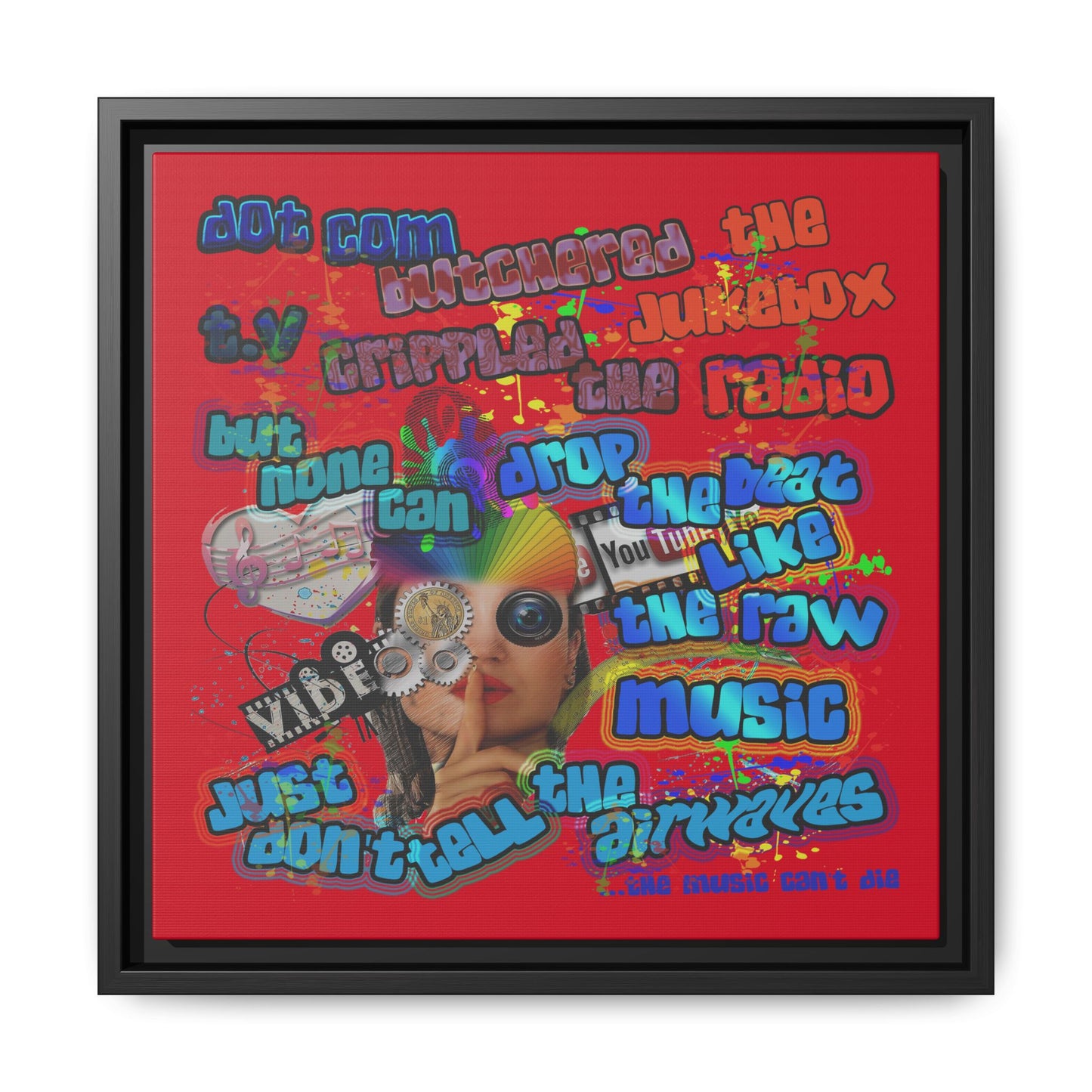drop the beat - framed canvas art (dark red)