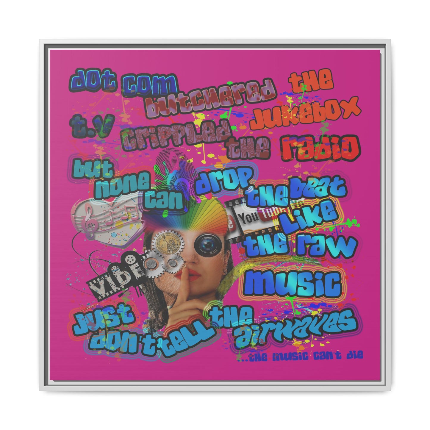 drop the beat - framed canvas art (pink)