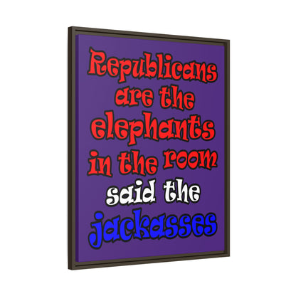 donkeys and elephants - framed canvas art (purple)