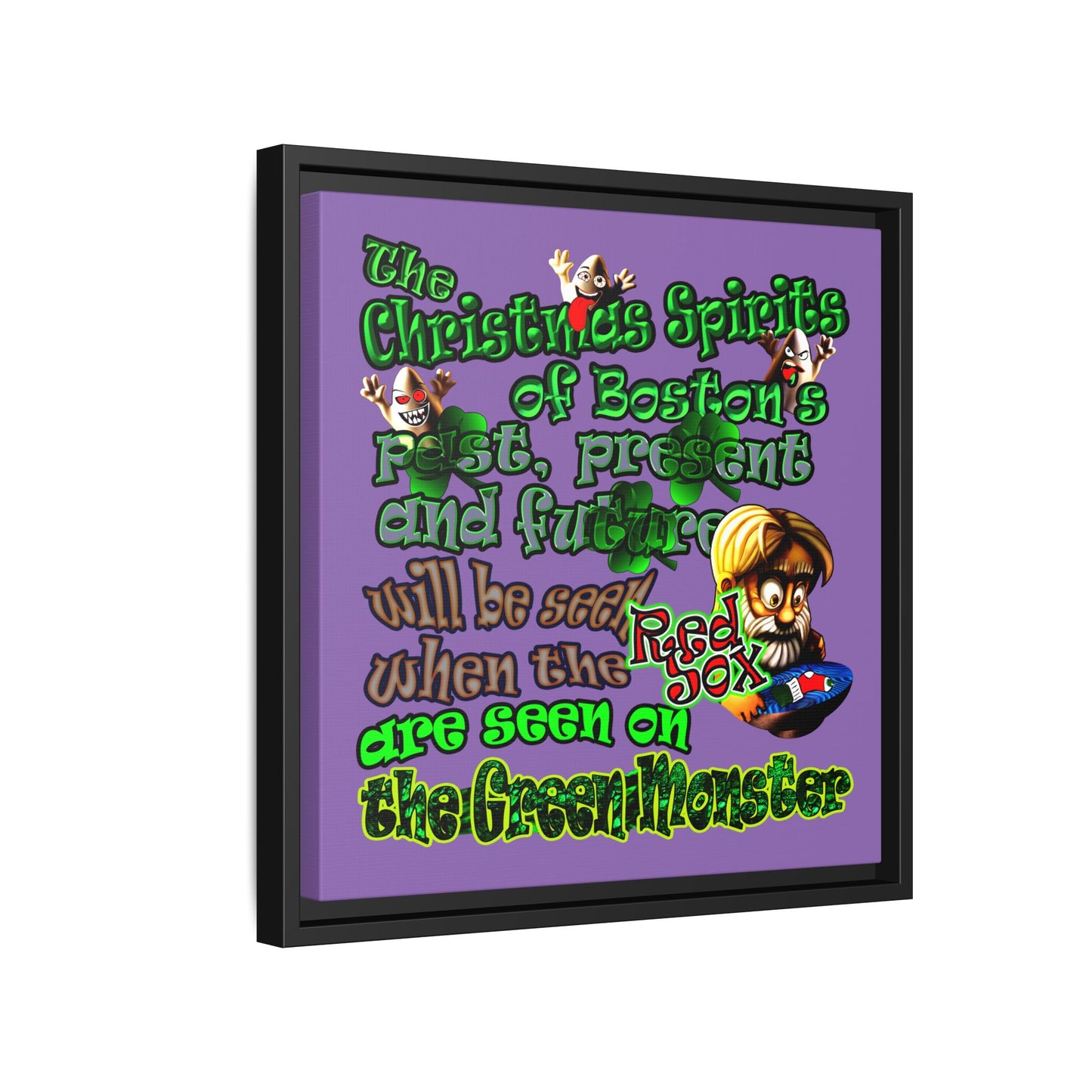 christmas spirits of boston - framed canvas art (light purple)