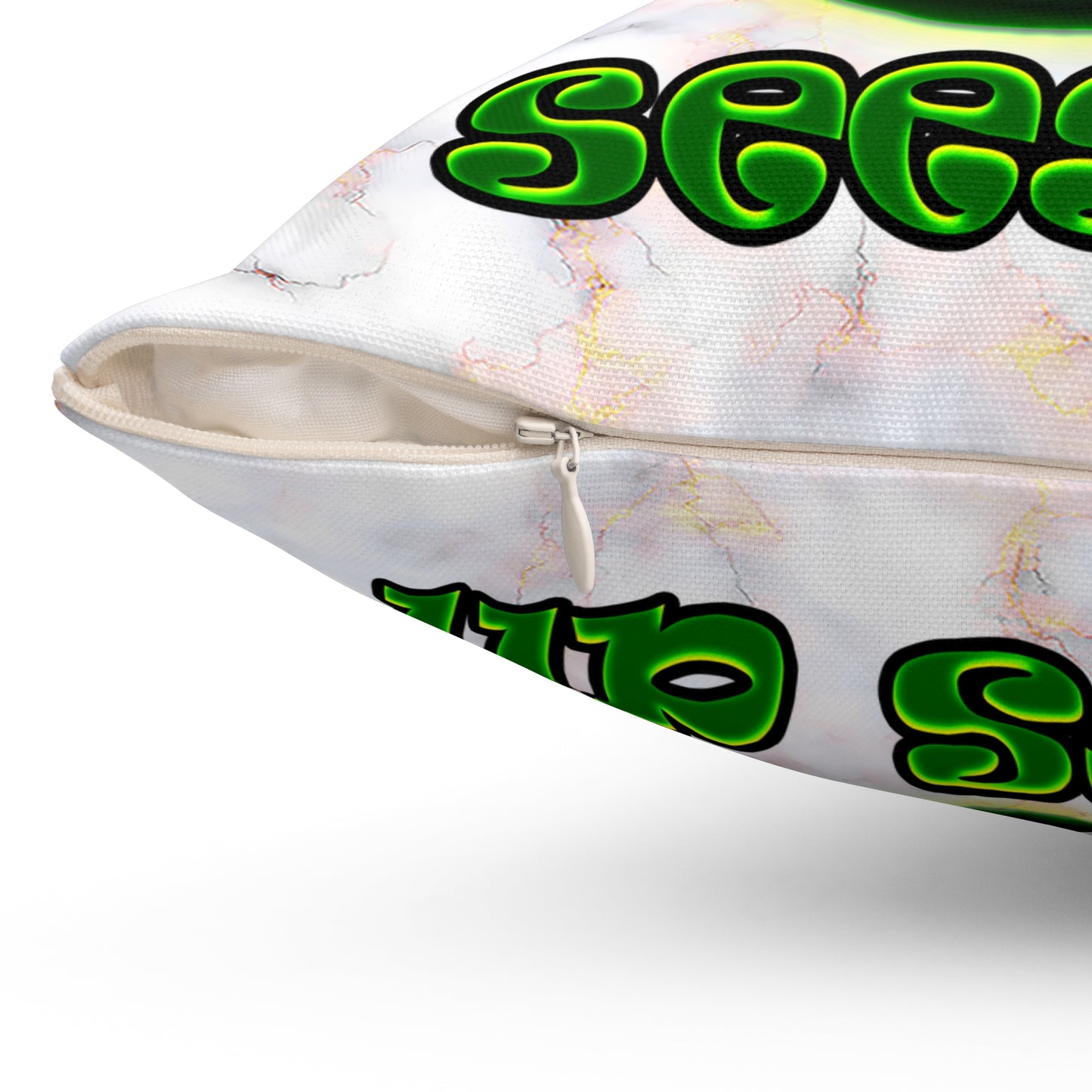 green monster - Spun Polyester Square Pillow - (white marble)