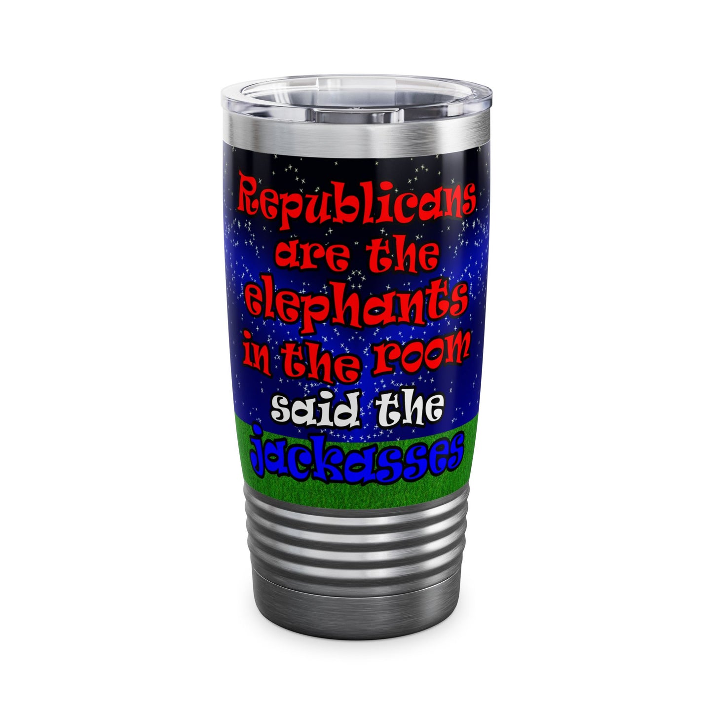 donkeys and elephants - Ringneck Tumbler, 20oz ('snoops' background)