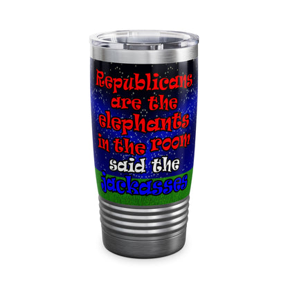 donkeys and elephants - Ringneck Tumbler, 20oz ('snoops' background)