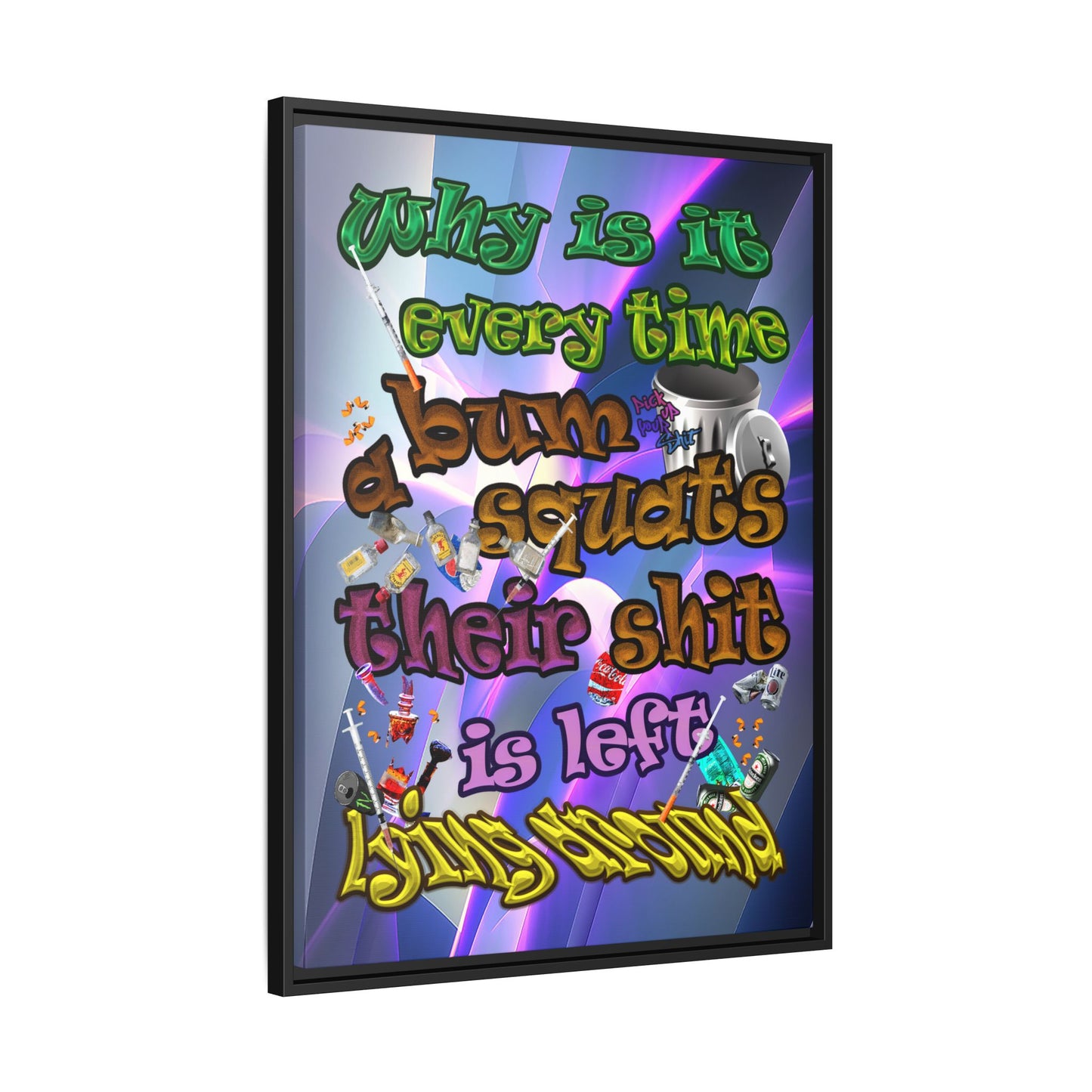 the bum's shit - framed canvas art (grey-pink wave)