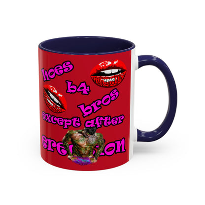 hoes b4 bros - Accent Mug (dark red)
