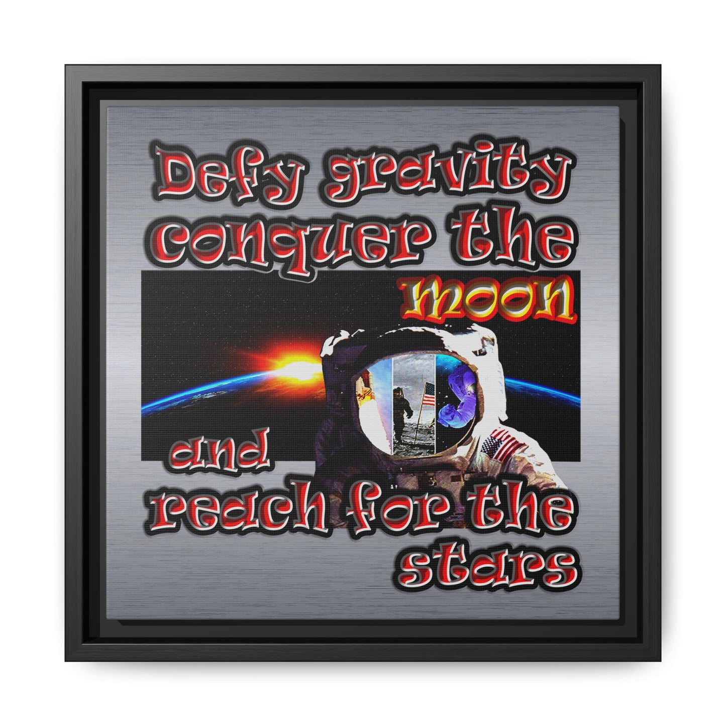 defy conquer reach - framed canvas art (brushed nickel)
