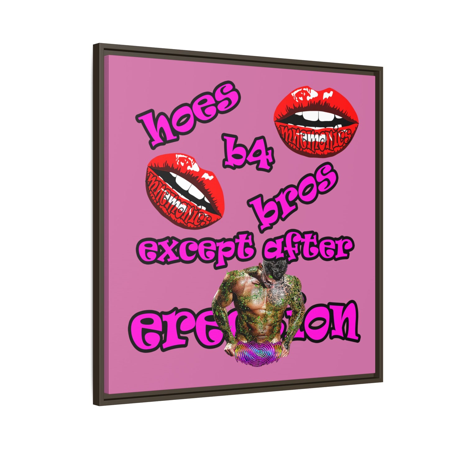 hoes b4 bros - framed canvas art (light pink)