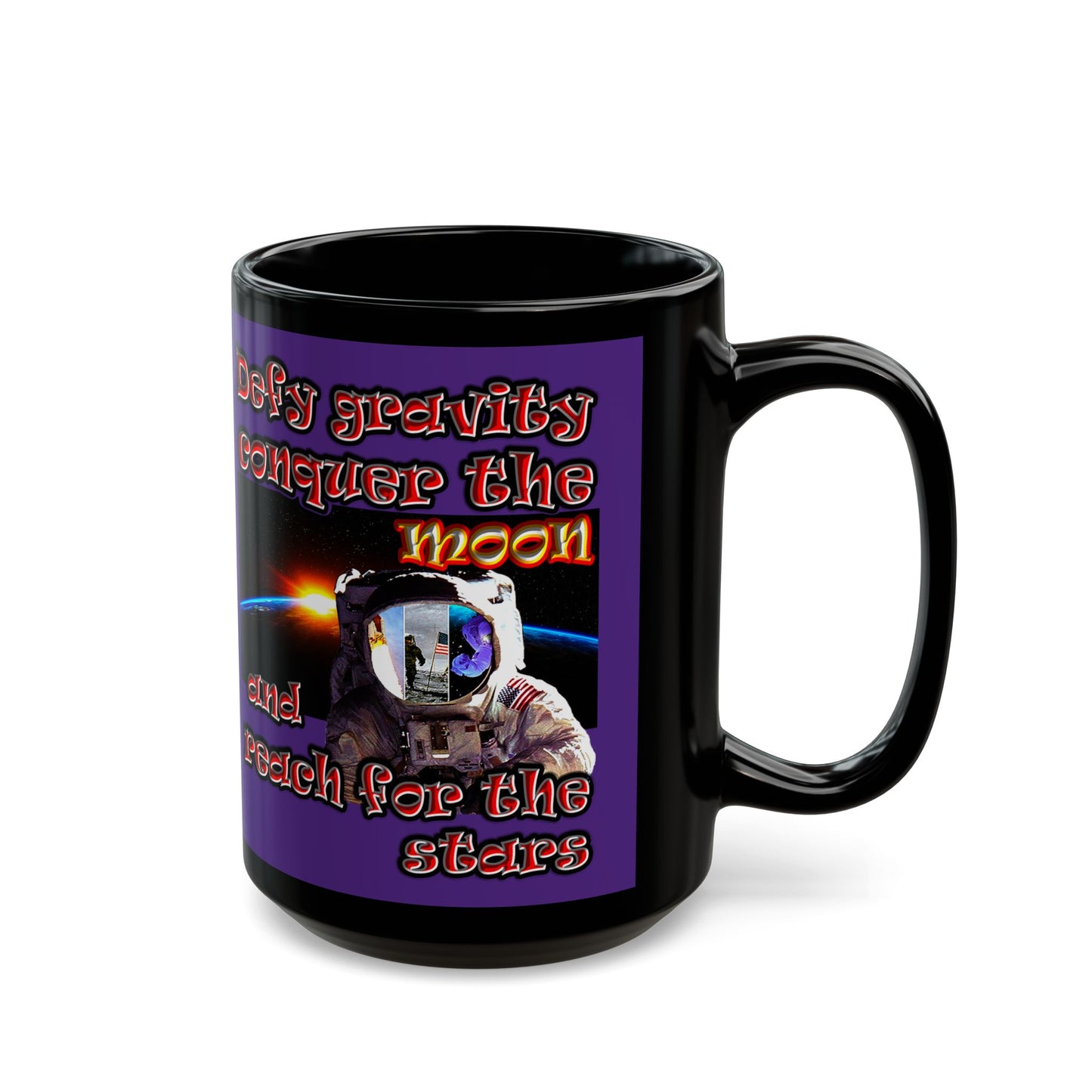 defy conquer reach - Black Mug (purple)