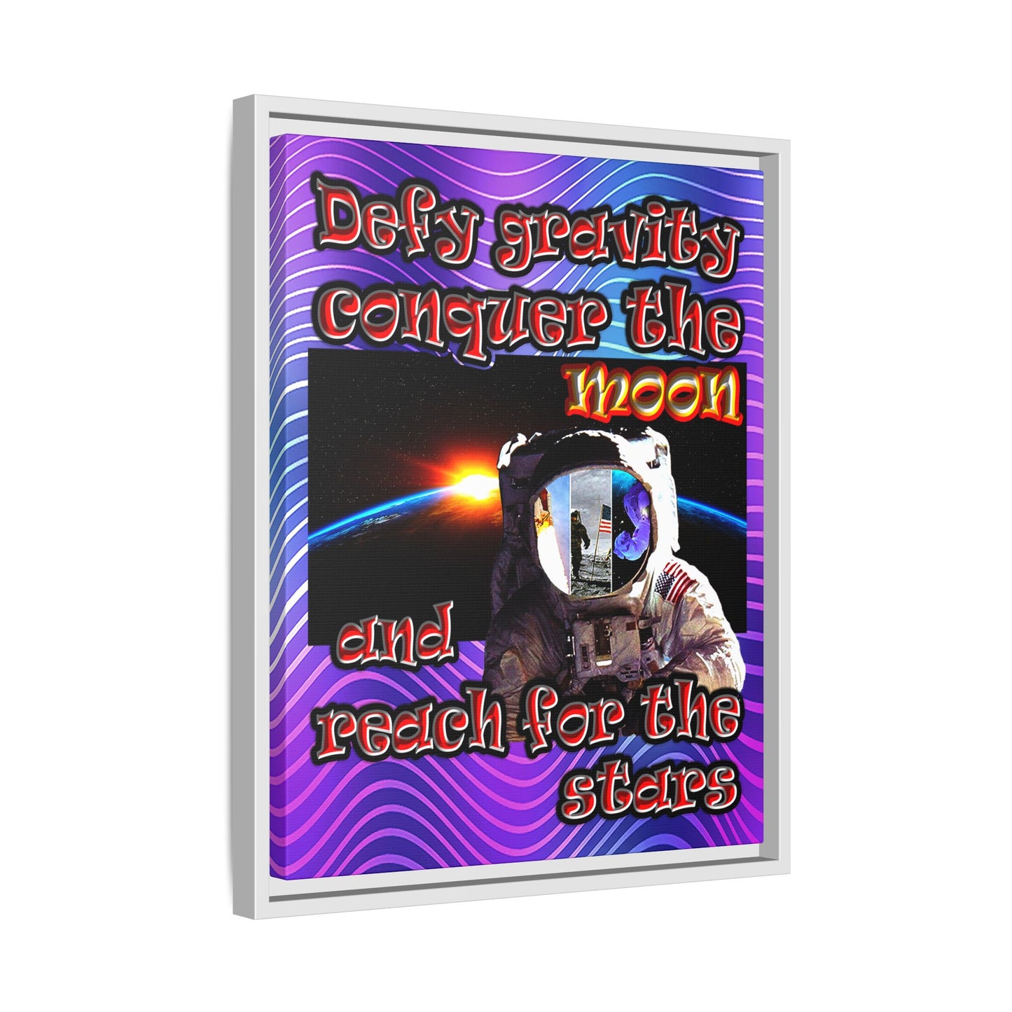defy conquer reach - framed canvas art (purple wave)