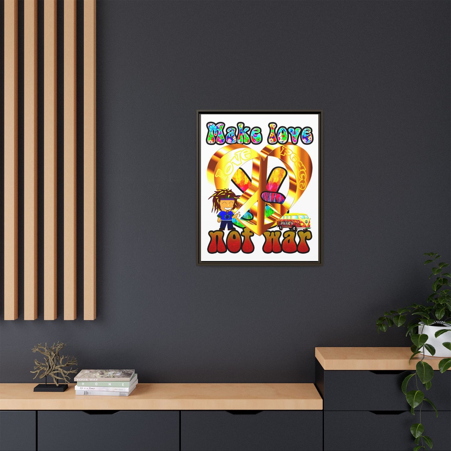 love peace - framed canvas art (white)