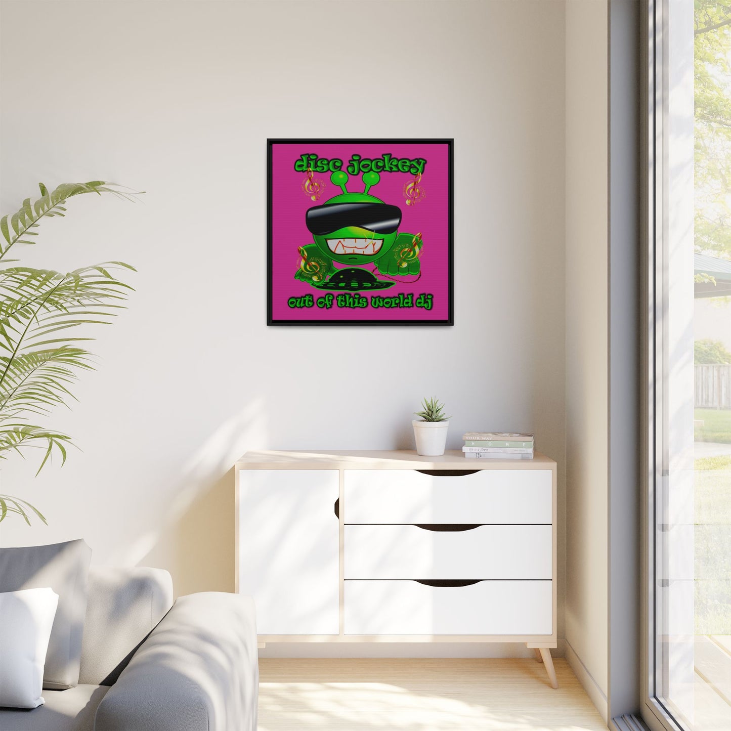 disc jockey - framed canvas art (pink)