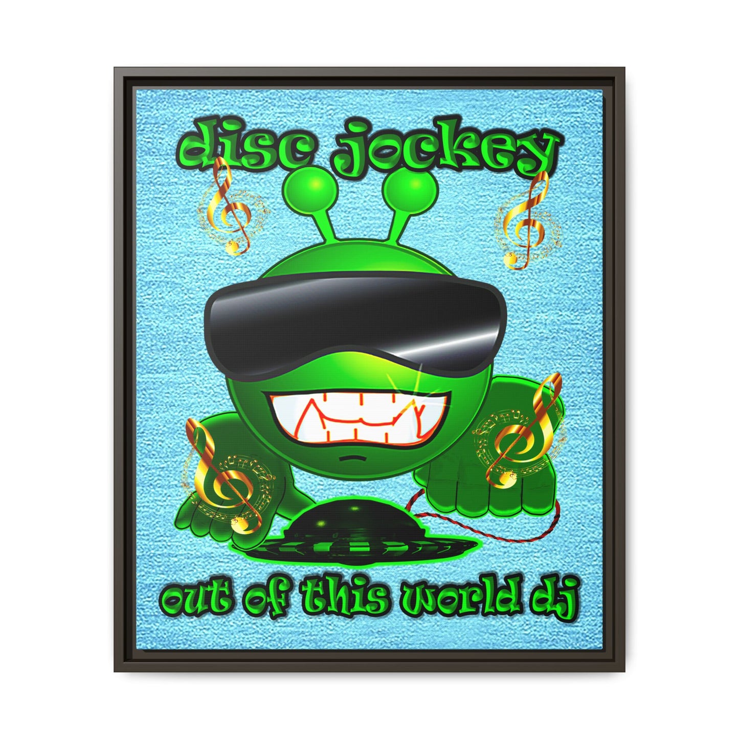 disc jockey - framed canvas art (faded blue)