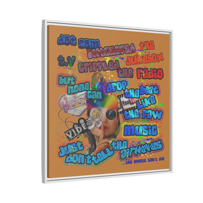 drop the beat - framed canvas art (light brown)