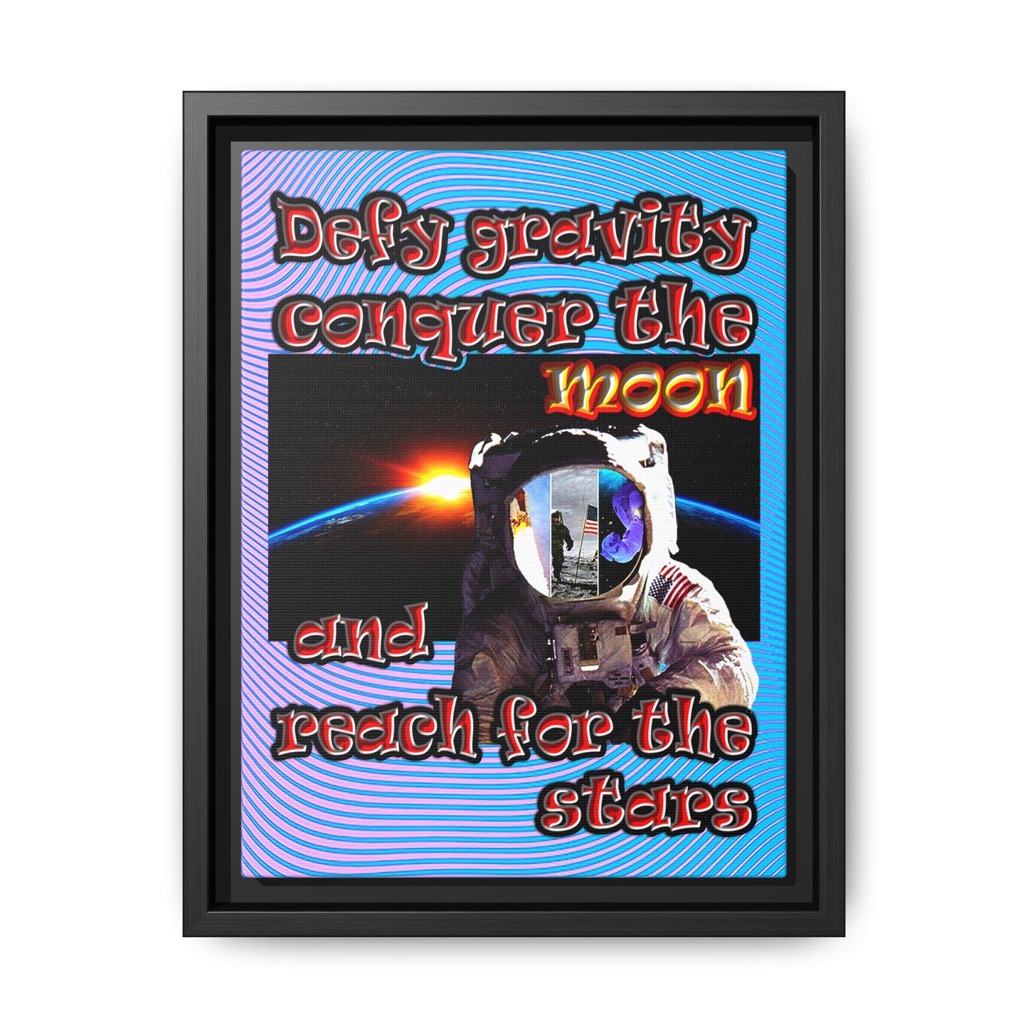 defy conquer reach - framed canvas art (light blue-purple wave)