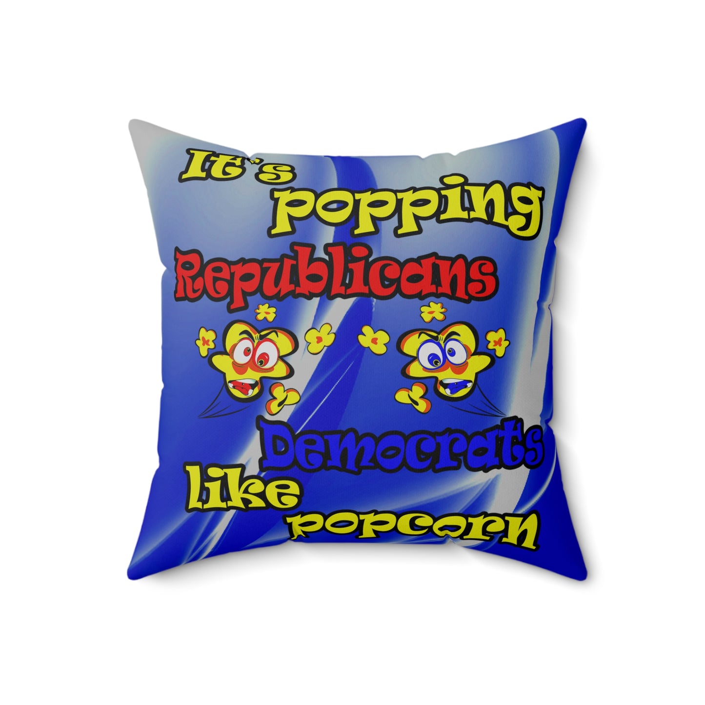 popping like popcorn - Spun Polyester Square Pillow - (blue-white wave)