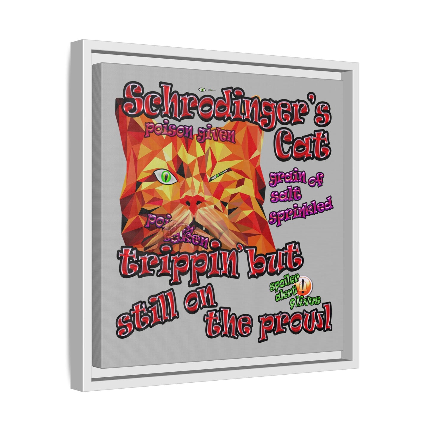 schrodinger's cat - framed canvas art (light grey)