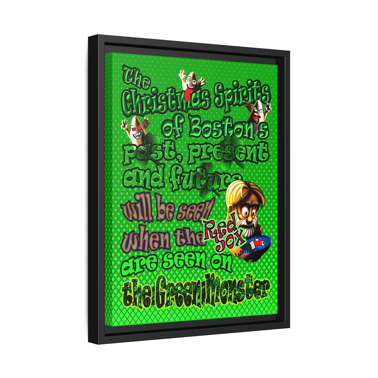 christmas spirits of boston - framed canvas art (logo green)
