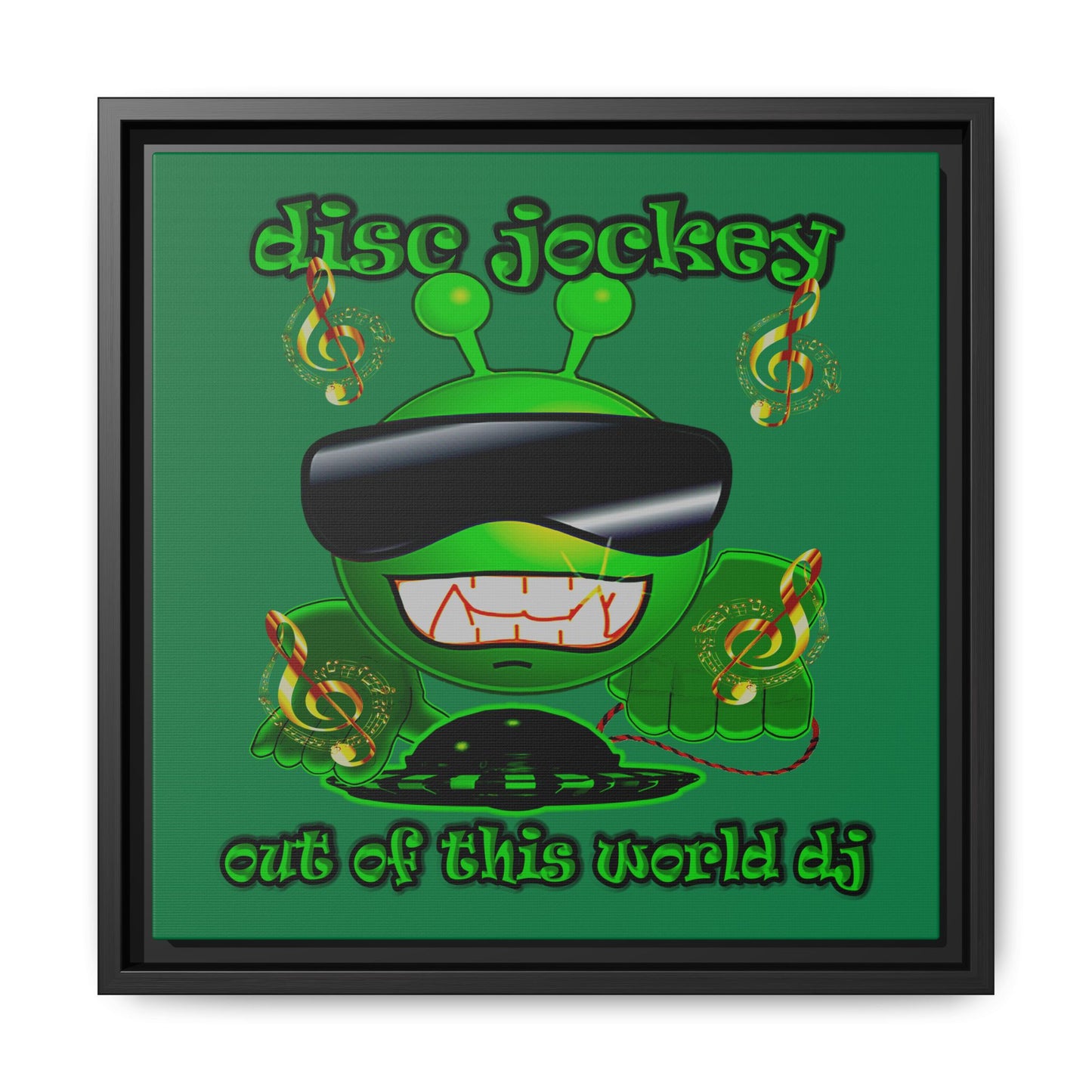 disc jockey - framed canvas art (dark green)