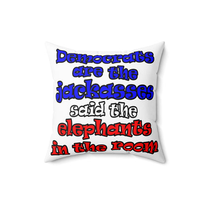 donkeys and elephants - Spun Polyester Square Pillow - (white)